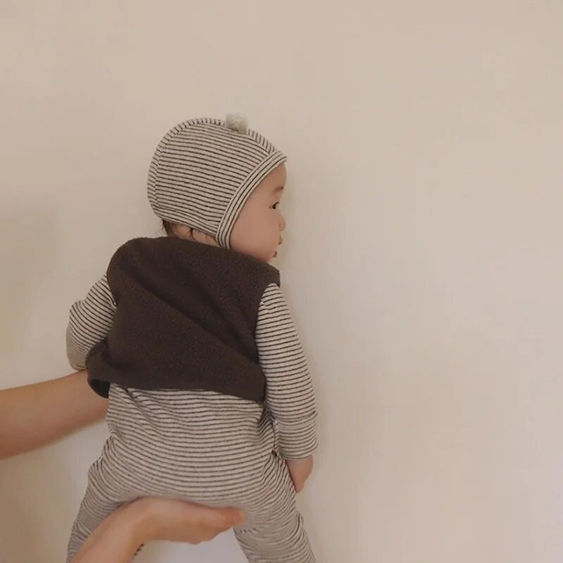 0-24 M jaundzimušais, mazulis, zēni, meitenes, ziemas apģērbi, garām piedurknēm, svītrainām kokvilnas rombām, jauks, salds kombinezons, mazuļu apģērba komplekts