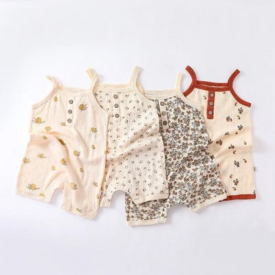 0-24M Újszülött Gyerek Baba Fiú Lány Ruhák Nyári Pamut Baba Nyomtató Ujjatlan Jumpsuit Aranyos édes újszülött ruha