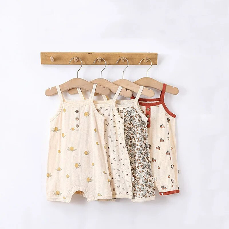 0-24 M Jaundzimušais Zēniem Zēniem Meiteņu drēbes Vasaras kokvilnas zīdaiņu bikses bez piedurknēm Kombinezons jauks, salds jaundzimušo apģērbs
