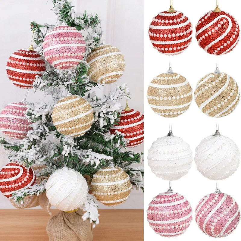 2/4 kom 8 cm božićni ukrasi s kuglicama, svjetlucavi božićno drvce, viseće kuglice, privjesak za božićnu zabavu, kućni dekor, novogodišnji Navidad poklon