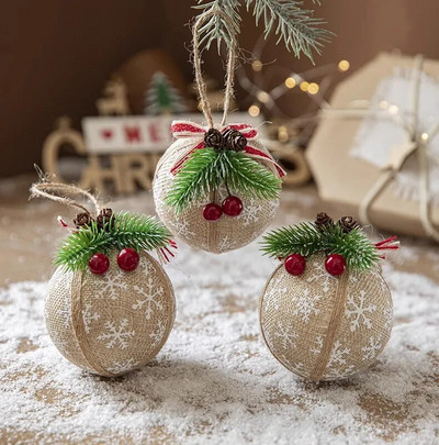 3PCS Novi ukrasi za božićno drvce 8 cm crvene karirane oslikane kuglice Božićna zabava Viseća kuglica Ukrasni privjesak Nova godina Navidad 2024.