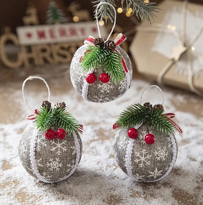 3PCS Novi ukrasi za božićno drvce 8 cm crvene karirane oslikane kuglice Božićna zabava Viseća kuglica Ukrasni privjesak Nova godina Navidad 2024.