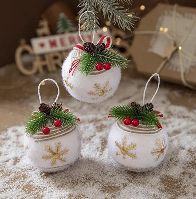 3PCS Novi ukrasi za božićno drvce 8 cm crvene karirane oslikane kuglice Božićna zabava Viseća kuglica Ukrasni privjesak Nova godina Navidad 2024.