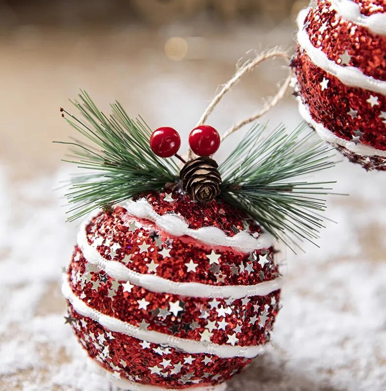 3PCS Novi ukrasi za božićno drvce 8 cm crvene karirane oslikane kuglice Božićna zabava Viseća kuglica Ukrasni privjesak Nova godina Navidad 2024.