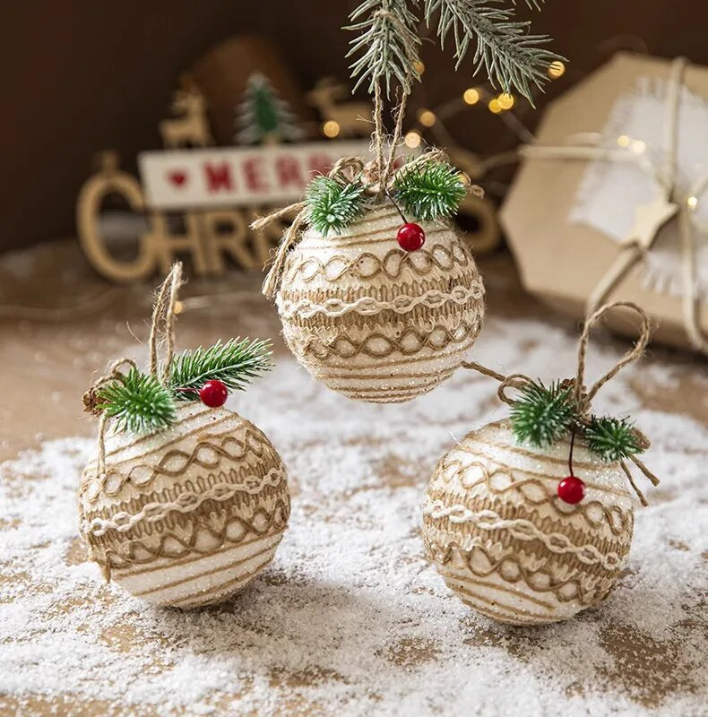 3PCS Novi ukrasi za božićno drvce 8 cm crvene karirane oslikane kuglice Božićna zabava Viseća kuglica Ukrasni privjesak Nova godina Navidad 2024.