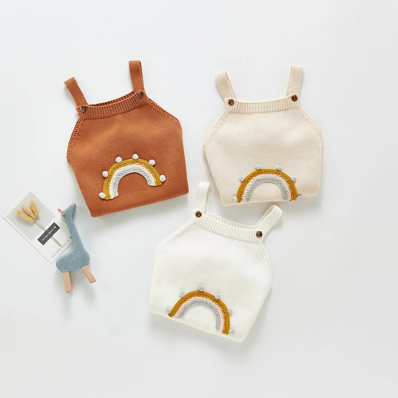 Ma&Baby 0-24M, novorođenčad, dječak, djevojčica, pleteni kombinezon u duginim bojama, kombinezon, proljeće, jesen, meka jednobojna odjeća bez rukava D10