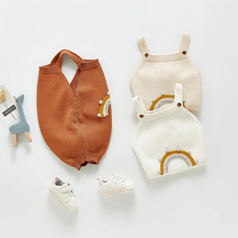 Ma&Baby 0-24M, novorođenčad, dječak, djevojčica, pleteni kombinezon u duginim bojama, kombinezon, proljeće, jesen, meka jednobojna odjeća bez rukava D10