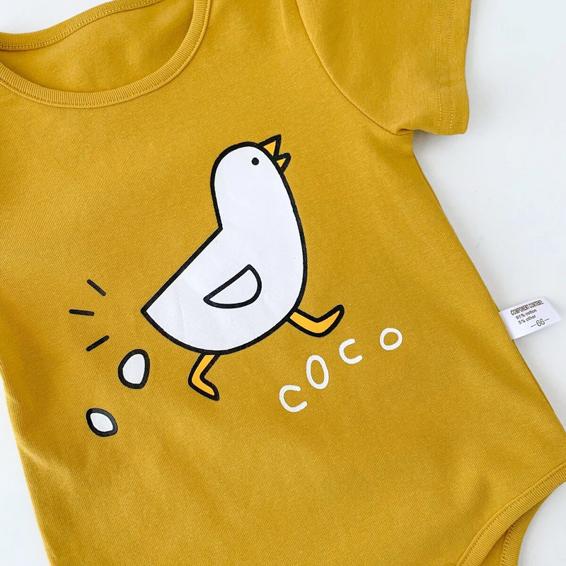 2023. GADA JAUNUMI Vasaras Zīdaiņu jaundzimušajam ar īsām piedurknēm multfilma Cālis dēj olas, apdrukas tērpi, bērni, mazuļi, meitenes, zēni, bodiji dāvanu cepure