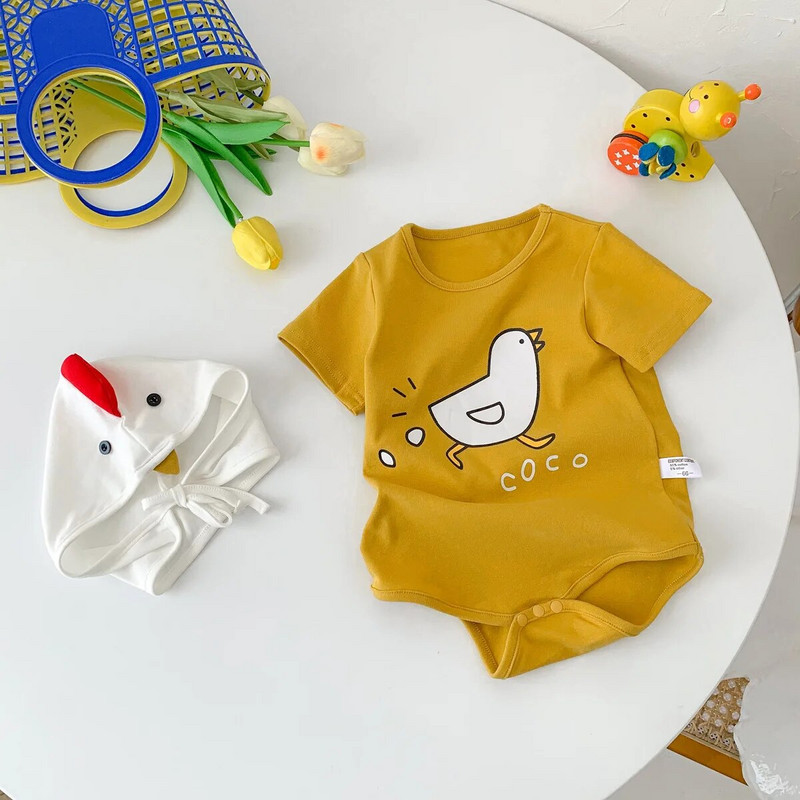 2023. GADA JAUNUMI Vasaras Zīdaiņu jaundzimušajam ar īsām piedurknēm multfilma Cālis dēj olas, apdrukas tērpi, bērni, mazuļi, meitenes, zēni, bodiji dāvanu cepure