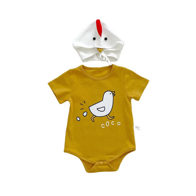 2023. GADA JAUNUMI Vasaras Zīdaiņu jaundzimušajam ar īsām piedurknēm multfilma Cālis dēj olas, apdrukas tērpi, bērni, mazuļi, meitenes, zēni, bodiji dāvanu cepure