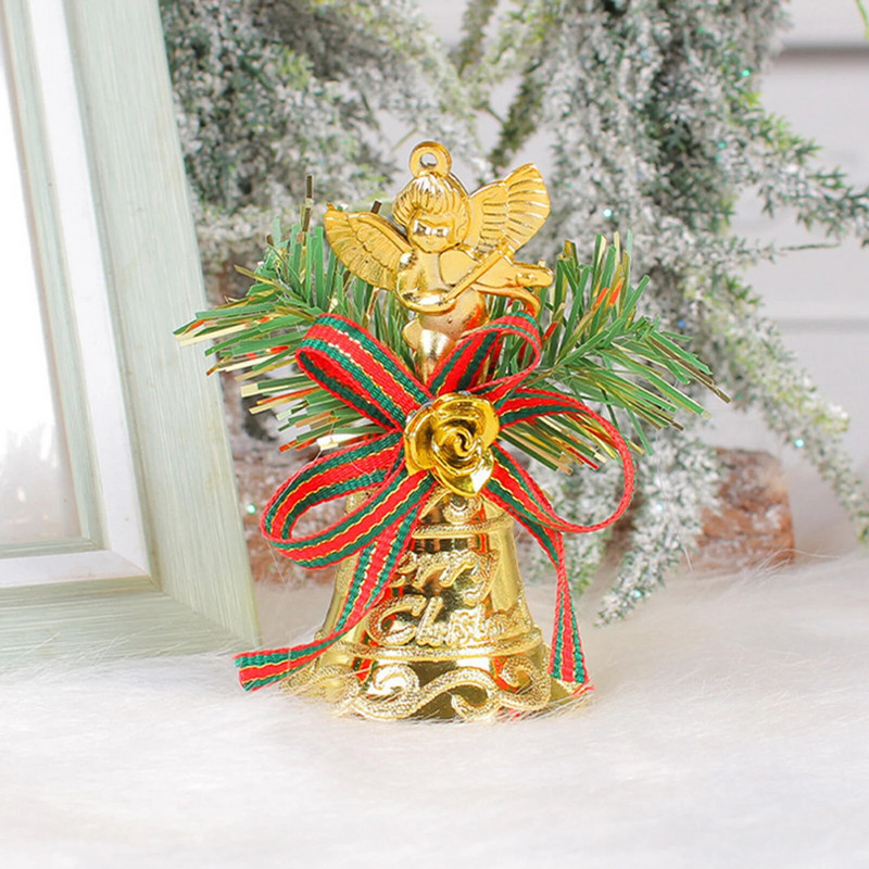 Karácsonyi arany harangok piros szalaggal Karácsonyi masni DIY medál csengő dísz karácsonyfa ünnepi díszítéshez