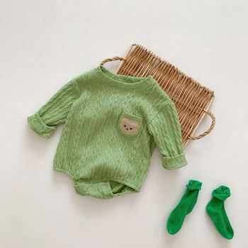 2023 Ново при новородени бебета Момичета Момчета Плетено външно облекло с пълен ръкав с карикатура на мечка Детски гащеризони за бебета Боди от чист памук