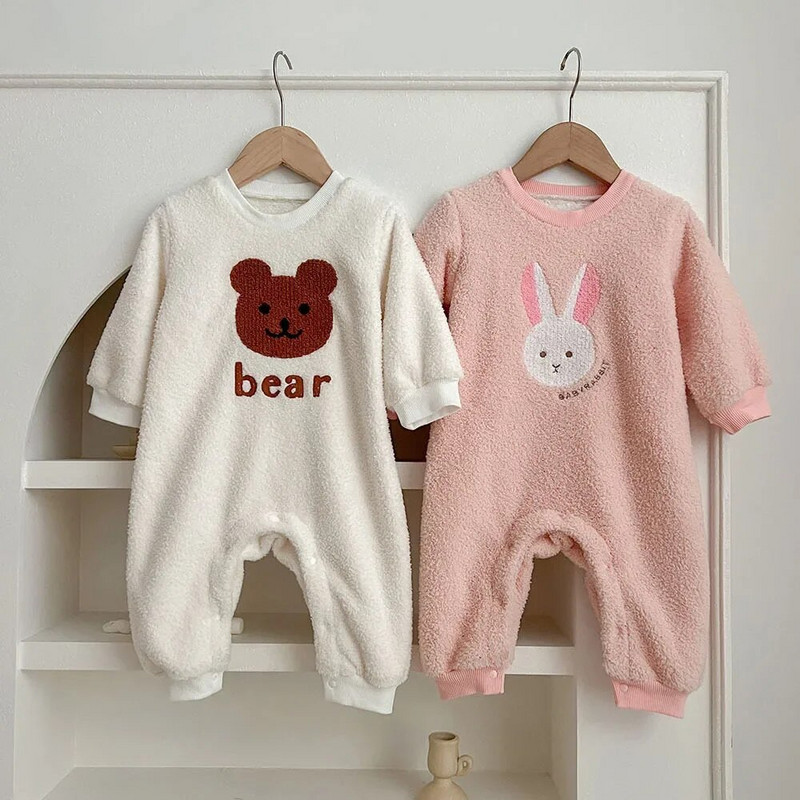 0-3T Zimska odjeća za novorođenče, dječake, djevojčice, plišane tople plišane štrample dugih rukava, debeli kombinezon, slatka baršunasta odjeća za novorođenče