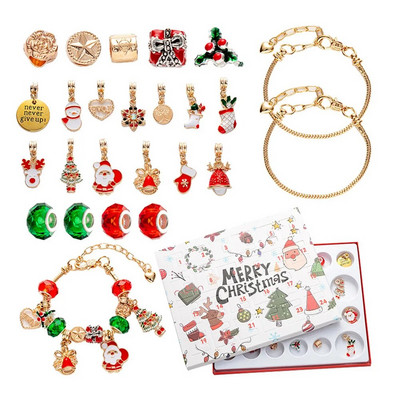 Ziemassvētku rokassprādzes Adventes kalendārs 6,73 * 9,05 collu rokassprādzes DIY rotaslietu izgatavošanas komplekts Dāvana Zelts + Sudraba plastmasa + sakausējums