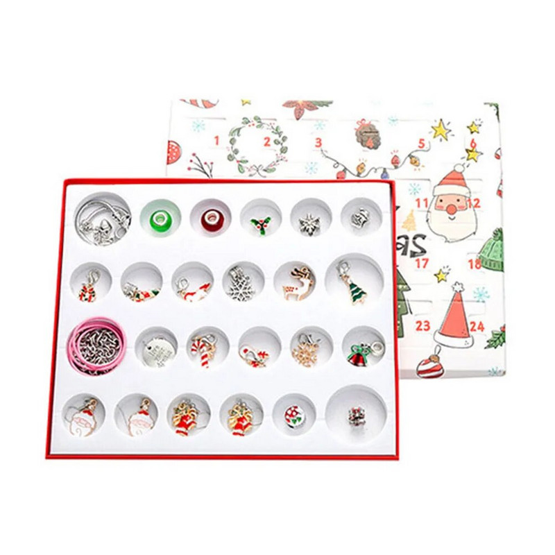 Ziemassvētku rokassprādzes Adventes kalendārs 6,73 * 9,05 collu rokassprādzes DIY rotaslietu izgatavošanas komplekts Dāvana Zelts + Sudraba plastmasa + sakausējums