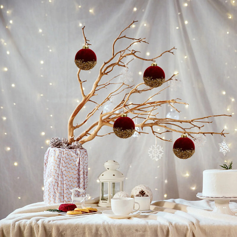 Karácsonyi üveggolyós medál, kreatív, kompakt és hordozható ajándék bordó bolyhos karácsonyi dekoráció