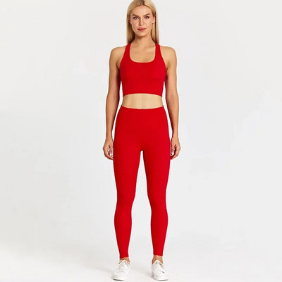 S logotipom Ženski komplet za jogu od 2 komada Elastične uske donje hlače za vježbanje u teretani Sportske tajice visokog struka Sportska odijela Kompleti za vježbanje