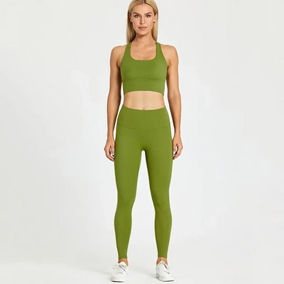 S logotipom Ženski komplet za jogu od 2 komada Elastične uske donje hlače za vježbanje u teretani Sportske tajice visokog struka Sportska odijela Kompleti za vježbanje