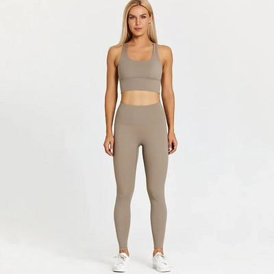 S logotipom Ženski komplet za jogu od 2 komada Elastične uske donje hlače za vježbanje u teretani Sportske tajice visokog struka Sportska odijela Kompleti za vježbanje