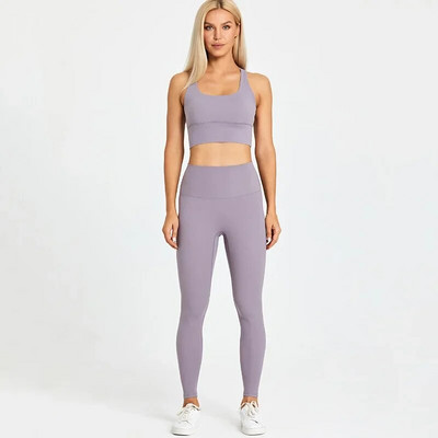 S logotipom Ženski komplet za jogu od 2 komada Elastične uske donje hlače za vježbanje u teretani Sportske tajice visokog struka Sportska odijela Kompleti za vježbanje