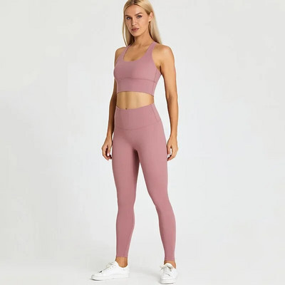 S logotipom Ženski komplet za jogu od 2 komada Elastične uske donje hlače za vježbanje u teretani Sportske tajice visokog struka Sportska odijela Kompleti za vježbanje