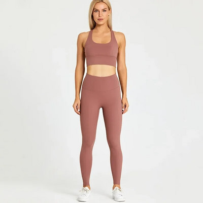 S logotipom Ženski komplet za jogu od 2 komada Elastične uske donje hlače za vježbanje u teretani Sportske tajice visokog struka Sportska odijela Kompleti za vježbanje