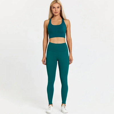 S logotipom Ženski komplet za jogu od 2 komada Elastične uske donje hlače za vježbanje u teretani Sportske tajice visokog struka Sportska odijela Kompleti za vježbanje