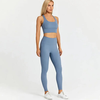 S logotipom Ženski komplet za jogu od 2 komada Elastične uske donje hlače za vježbanje u teretani Sportske tajice visokog struka Sportska odijela Kompleti za vježbanje