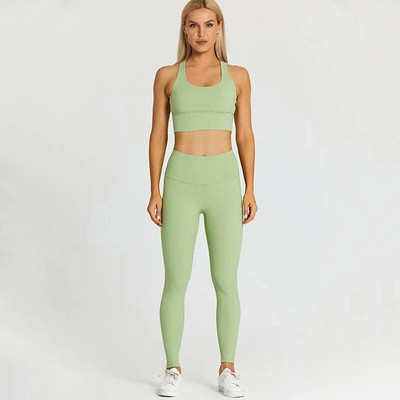 S logotipom Ženski komplet za jogu od 2 komada Elastične uske donje hlače za vježbanje u teretani Sportske tajice visokog struka Sportska odijela Kompleti za vježbanje