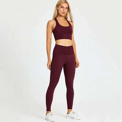 S logotipom Ženski komplet za jogu od 2 komada Elastične uske donje hlače za vježbanje u teretani Sportske tajice visokog struka Sportska odijela Kompleti za vježbanje