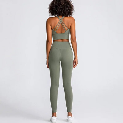 S logotipom Ženski komplet za jogu od 2 komada Elastične uske donje hlače za vježbanje u teretani Sportske tajice visokog struka Sportska odijela Kompleti za vježbanje