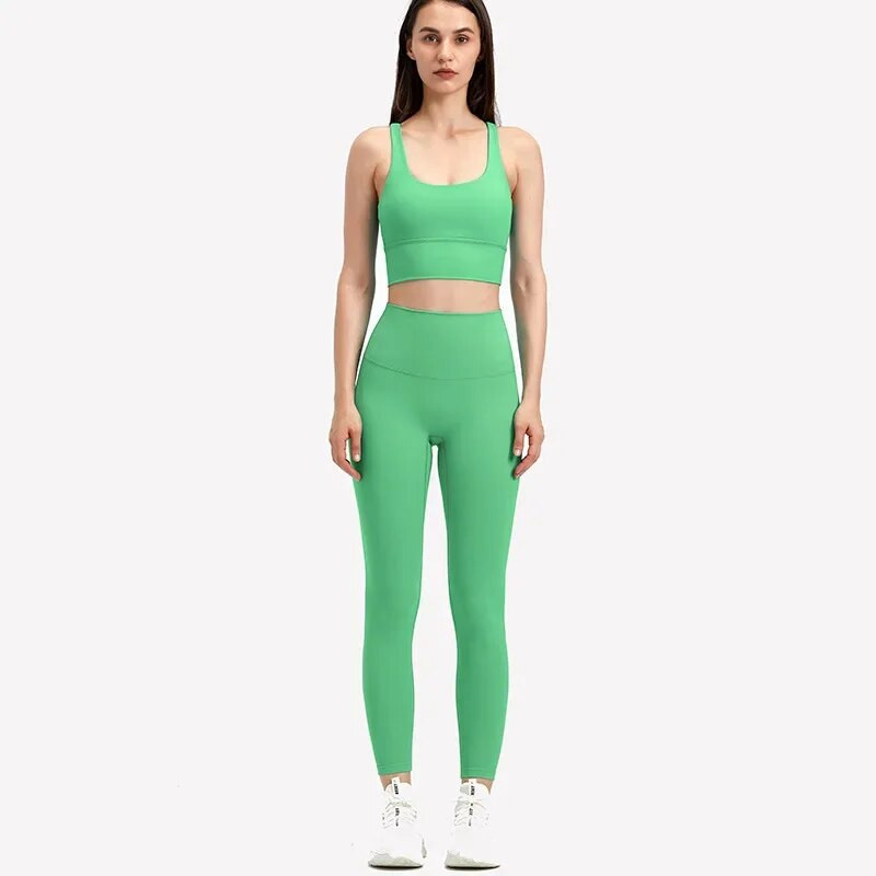 S logotipom Ženski komplet za jogu od 2 komada Elastične uske donje hlače za vježbanje u teretani Sportske tajice visokog struka Sportska odijela Kompleti za vježbanje