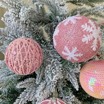 Βαμμένη ροζ παγιέτα μπάλα Χριστουγεννιάτικη διακόσμηση παραθύρου Κρεμαστό στολισμό χριστουγεννιάτικου δέντρου Χρωματιστή μπάλα κρεμαστό κόσμημα Διακοσμητική μπάλα