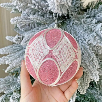 Оцветена розова топка с пайети Коледна украса за прозорец Висяща топка Украса за коледна елха Цветна топка Висулка Декоративна топка
