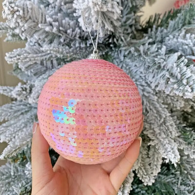 Beicēta rozā vizuļu bumba Ziemassvētku loga rotājums piekarināmā bumba Ziemassvētku eglītes rotājums krāsainu bumbiņu kulonu dekoratīvā bumba