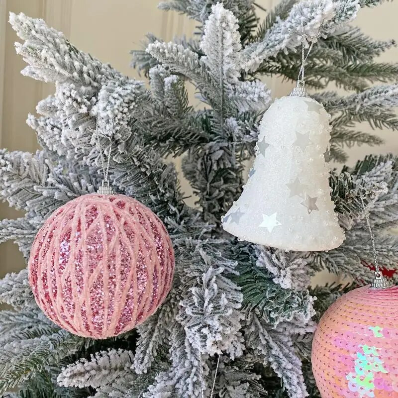 Beicēta rozā vizuļu bumba Ziemassvētku loga rotājums piekarināmā bumba Ziemassvētku eglītes rotājums krāsainu bumbiņu kulonu dekoratīvā bumba