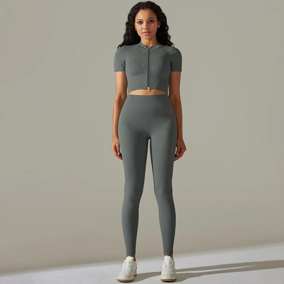 Kompresirano odijelo za jogu za fitnes Ženska trenirka Push Up Komplet za teretanu Ženska sportska odjeća Kompleti za vježbanje Ženska sportska odjeća Bumbum Kaki