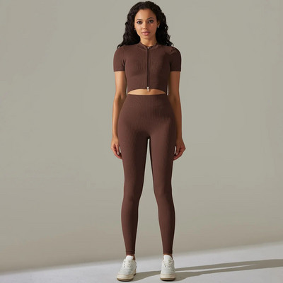 Kompresirano odijelo za jogu za fitnes Ženska trenirka Push Up Komplet za teretanu Ženska sportska odjeća Kompleti za vježbanje Ženska sportska odjeća Bumbum Kaki