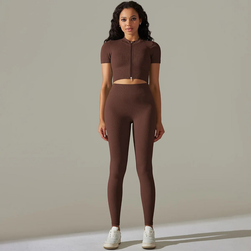 Kompresirano odijelo za jogu za fitnes Ženska trenirka Push Up Komplet za teretanu Ženska sportska odjeća Kompleti za vježbanje Ženska sportska odjeća Bumbum Kaki