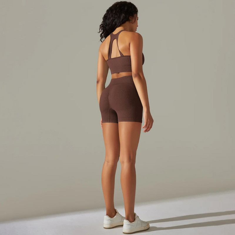 Kompresirani komplet za teretanu Ženska sportska odjeća Push Up Sportska odjeća Kompleti za vježbanje Žensko joga odijelo za fitnes Ženska trenirka Bumbum Kaki