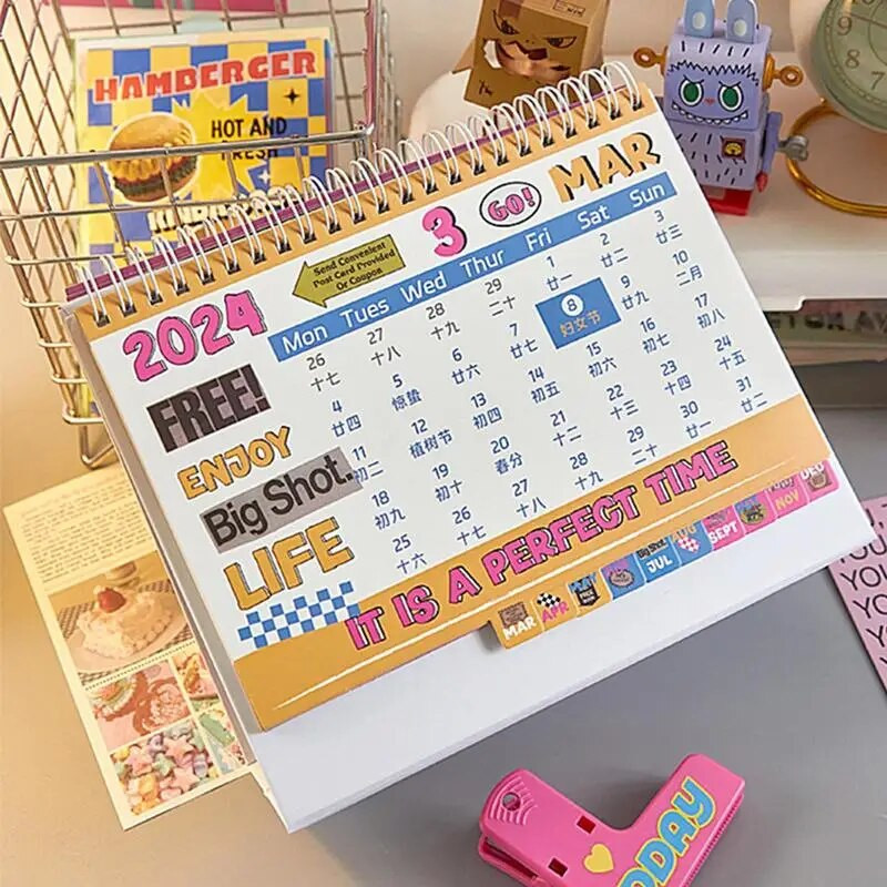 Veleprodajni spiralni uvez Dnevni planer rasporeda za 2024. Stolni stolni kalendar s disperzijskim stilom