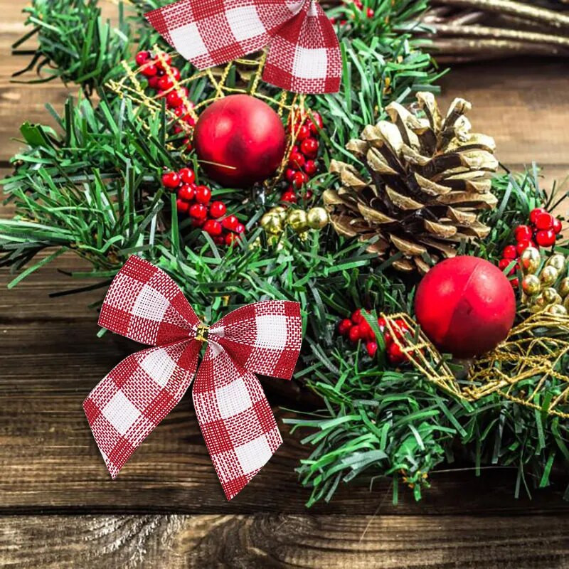 10/20 gab. Ziemassvētku loki Ziemassvētku piekaramie rotājumi Zelta sarkana bantīte Ziemassvētku eglīšu rotājumi Jaunais gads 2023 Navidad dekors