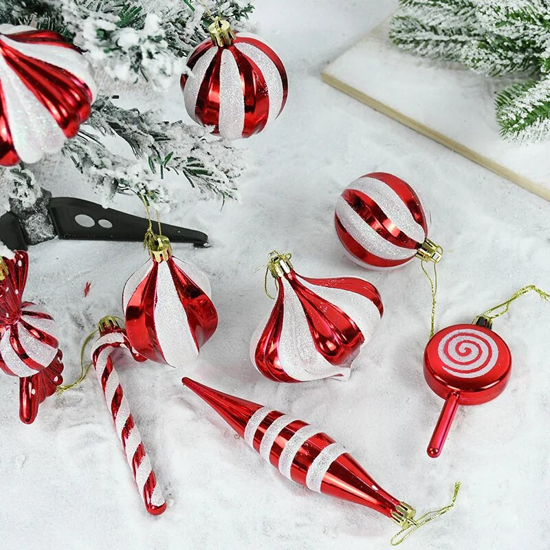 1 komplekts ar galvanizētu svītru Ziemassvētku balles rotājumi Ziemassvētku eglītes DIY dekorēšanas piederumi Navidad mājas dekorēšanas piederumi