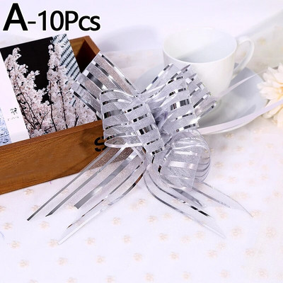 10 gab. Dāvanu iesaiņojuma pavelkamās bantes Dzimšanas dienas Ziemassvētku Jaungada kāzu ballītei Automašīnas dekorēšanai Izvelkamie loki Svētku ballītes DIY piederumi