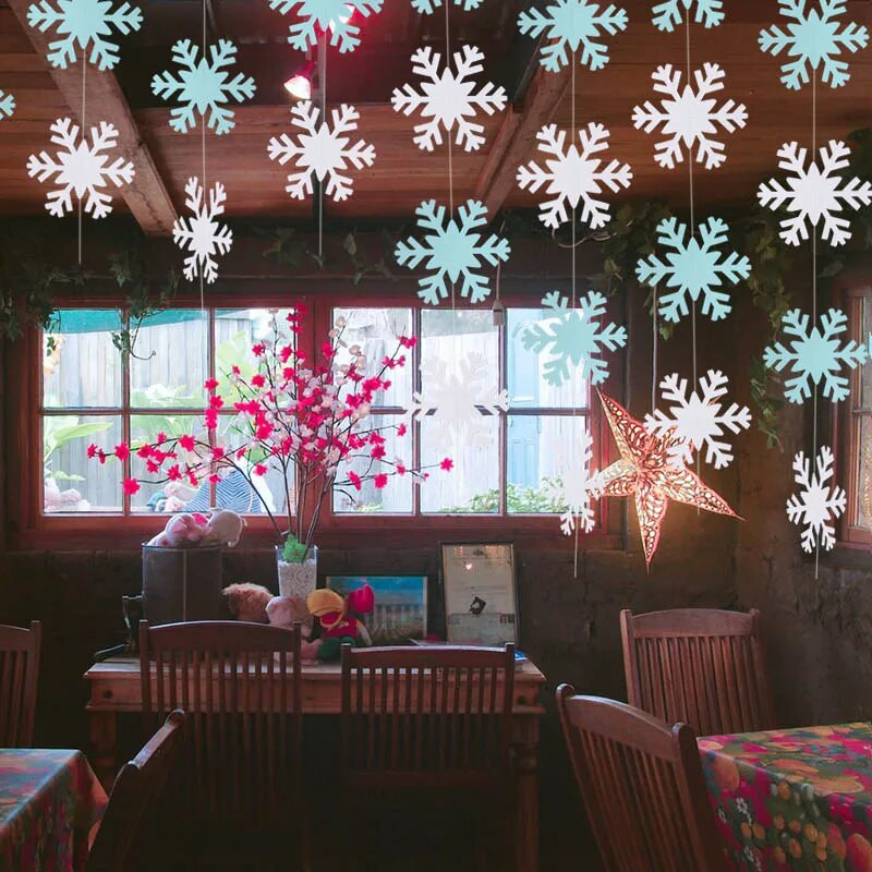 Dirbtinės snaigių popierinės girliandos „pasidaryk pats“ kalėdiniai papuošimai ant lubų kabantys reklamjuostės vakarėlio dekoras Kalėdiniai papuošalai