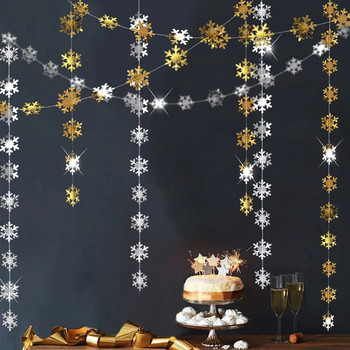 4 метра хартиени изкуствени снежинки, гирлянди, замръзнали парти консумативи, коледна украса за дома Navidad, висящи орнаменти за дърво, сняг