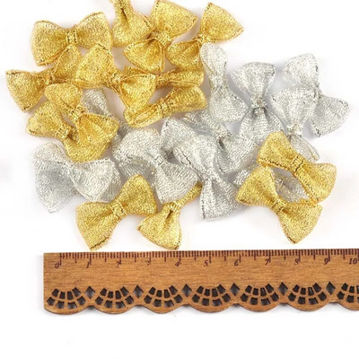 50Gb 16x28mm Zelta/Sudraba Ziemassvētku bantes Ziemassvētku ballītei Ziedu Dāvanas Dekors Roku darbs Piederumi Bowknot Lentes DIY piederumi