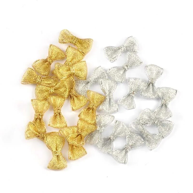 50Gb 16x28mm Zelta/Sudraba Ziemassvētku bantes Ziemassvētku ballītei Ziedu Dāvanas Dekors Roku darbs Piederumi Bowknot Lentes DIY piederumi