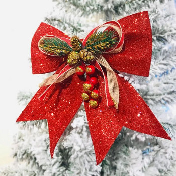 Bowknot Bow Коледни орнаменти Tree Glitter Craft Bows Коледен венец гирлянда Winter Rustic Holiday Мини декоративна панделка Shiny