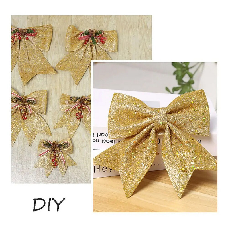 Bowknot lankas kalėdiniai papuošalai medžio blizgučiai amatų lankai Kalėdų vainikas girlianda Žiemos kaimiškos šventės mini dekoratyvinė juostelė blizganti